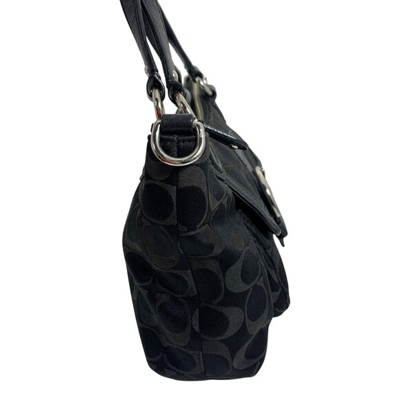 COACH Soho Black Jacquard Signature Logo Leather Trim Hand Bag NO STRAP or TAG - Picture 4 of 12